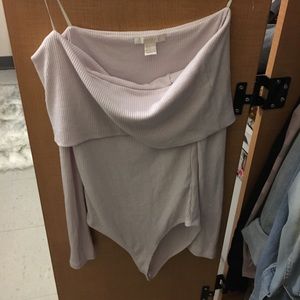 Fold over off the shoulder ribbed bodysuit